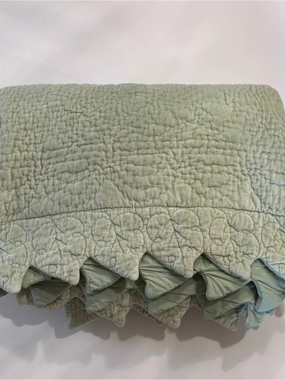 Soft Surroundings Velvet Cotton Quilt Sage Green Throw